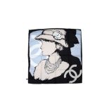 Chanel Coco Mademoiselle CC Logo Silk Print Scarf