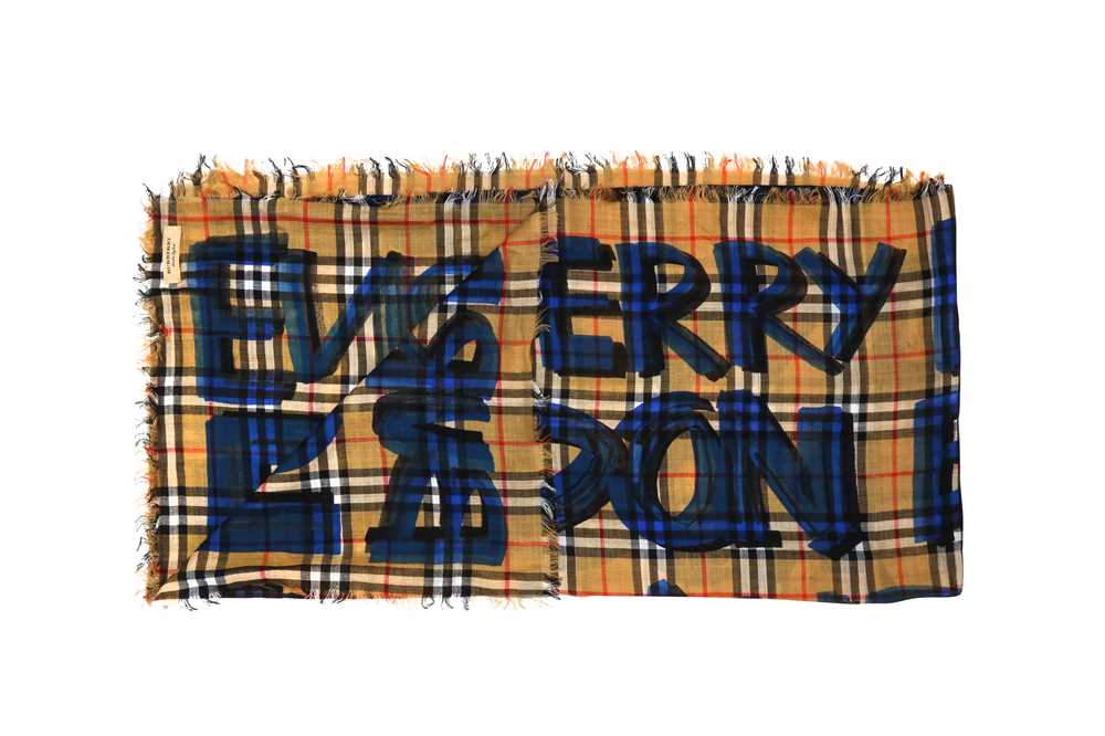 Burberry Beige Wool Nova Check Graffiti Scarf - Image 2 of 2