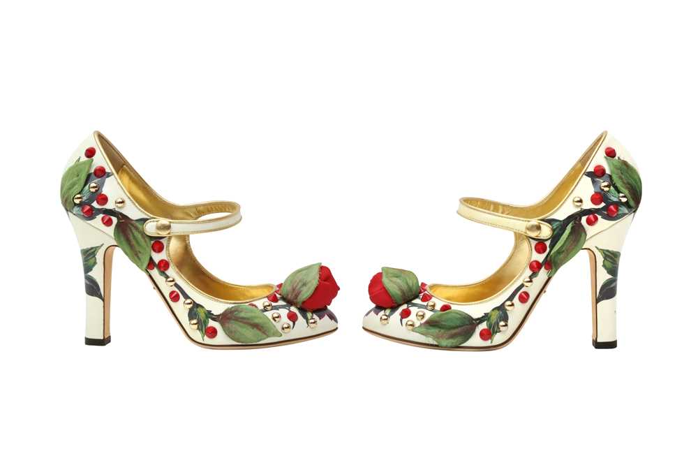 Dolce & Gabbana Ivory Floral Print Heeled Pump - Size 36 - Image 3 of 4