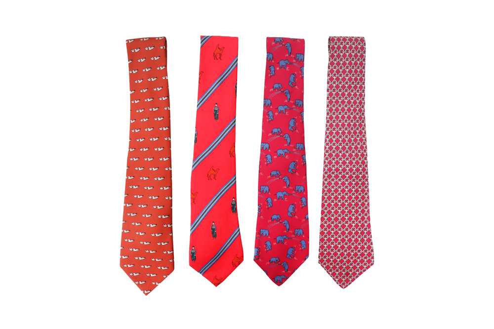 Four Hermes Silk Print Ties