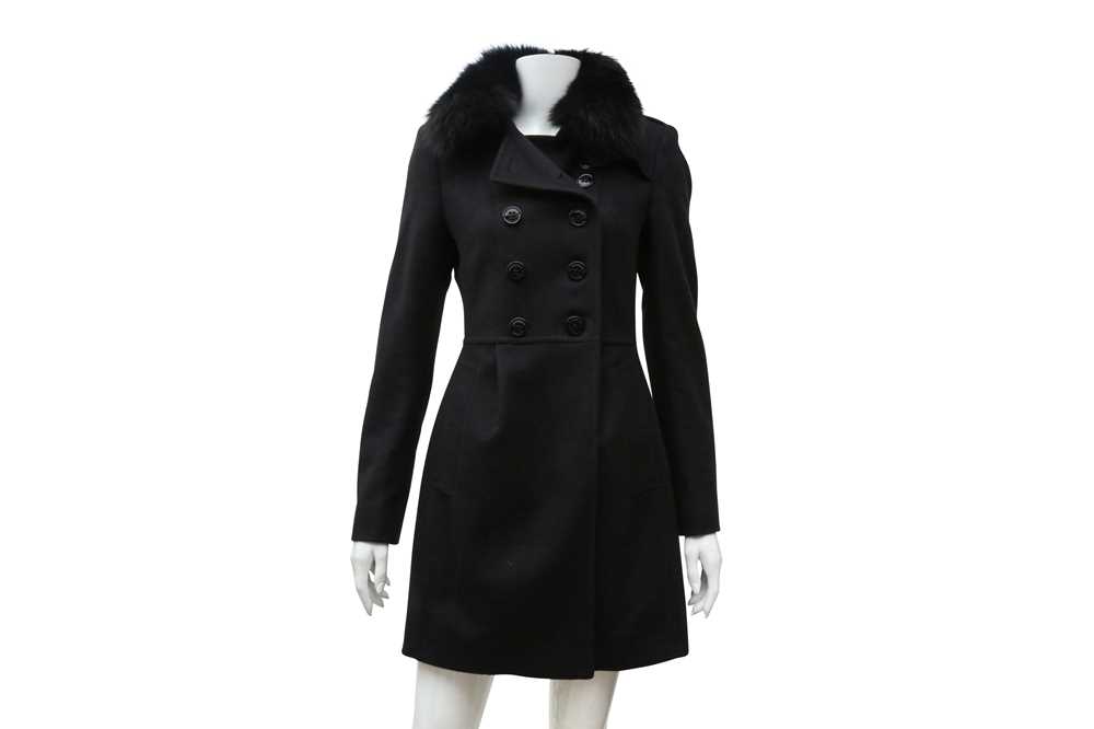Burberry Black Wool Fur Trim Short Coat - Size 6