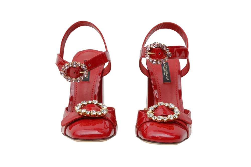 Dolce & Gabbana Red Embellished Block Heeled Pump - Size 36,5 - Image 2 of 4