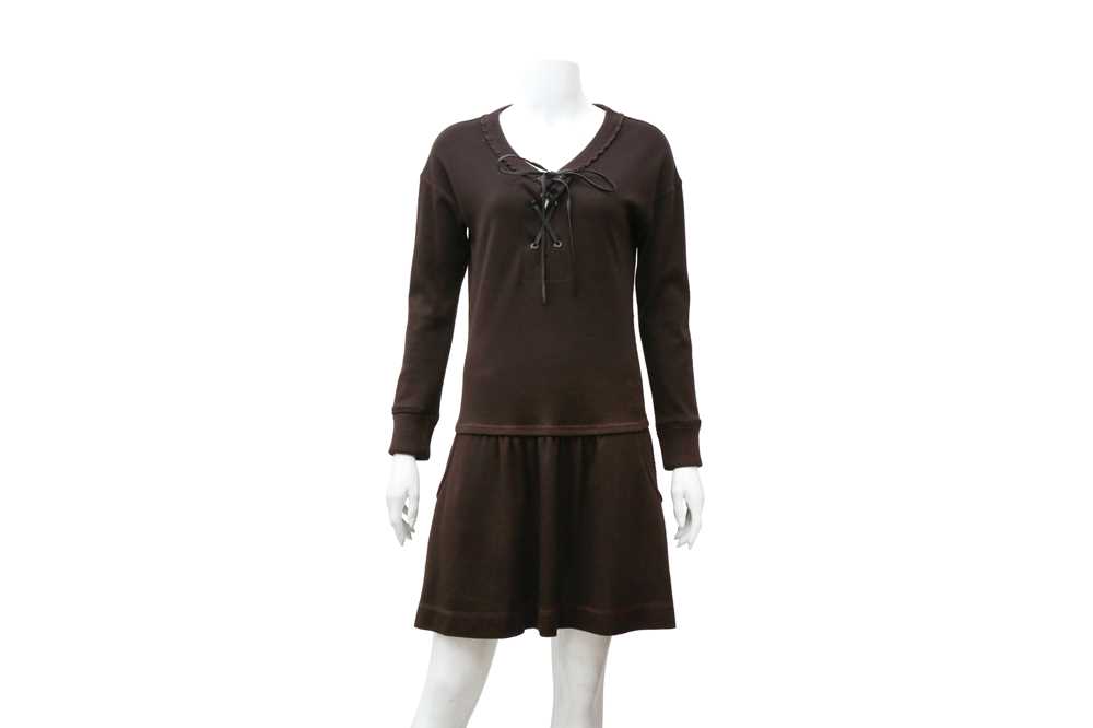 Louis Vuitton Brown Cashmere Lace Front Dress - Size S