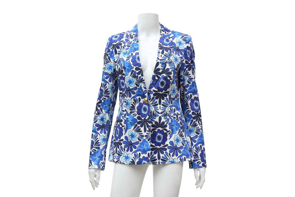 Escada Blue Floral Print Blazer - Size 36