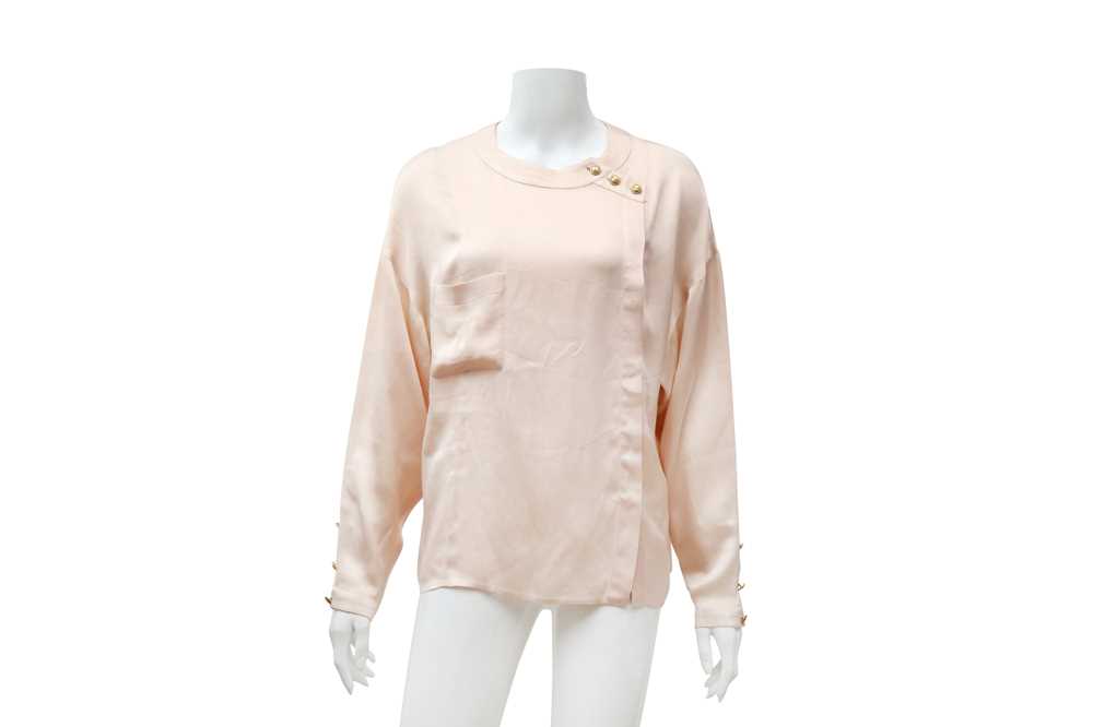 Chanel Pink Silk CC Logo Blouse