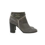 Chanel Grey CC Logo Heeled Ankle Boot - 37.5