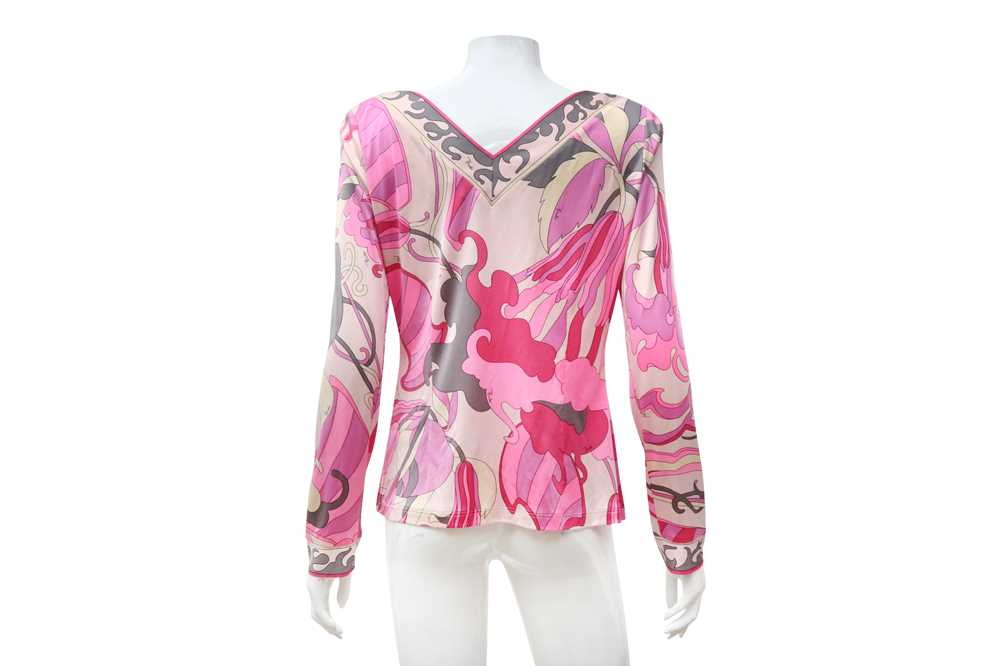 Emilio Pucci Pink Silk Print Long Sleeve Top - Size 14 - Image 2 of 3