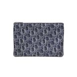 Christian Dior Navy Oblique Nylon Flat Pouch