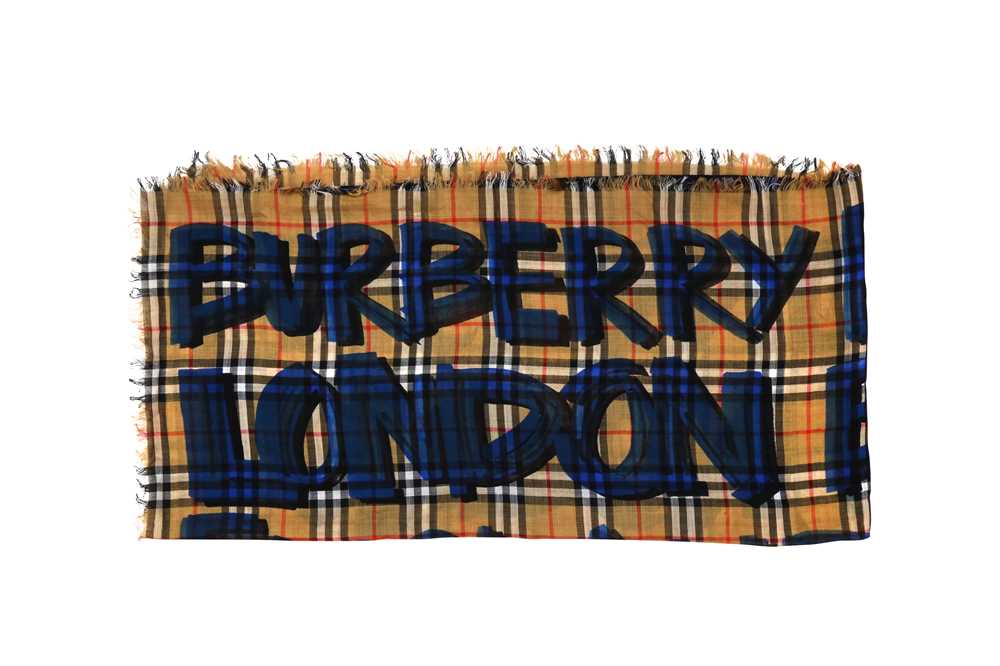 Burberry Beige Wool Nova Check Graffiti Scarf