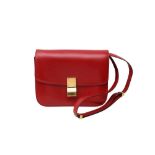 Celine Red Medium Shoulder Flap Bag