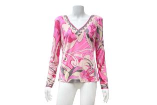 Emilio Pucci Pink Silk Print Long Sleeve Top - Size 14