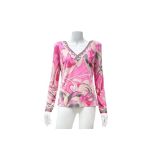 Emilio Pucci Pink Silk Print Long Sleeve Top - Size 14