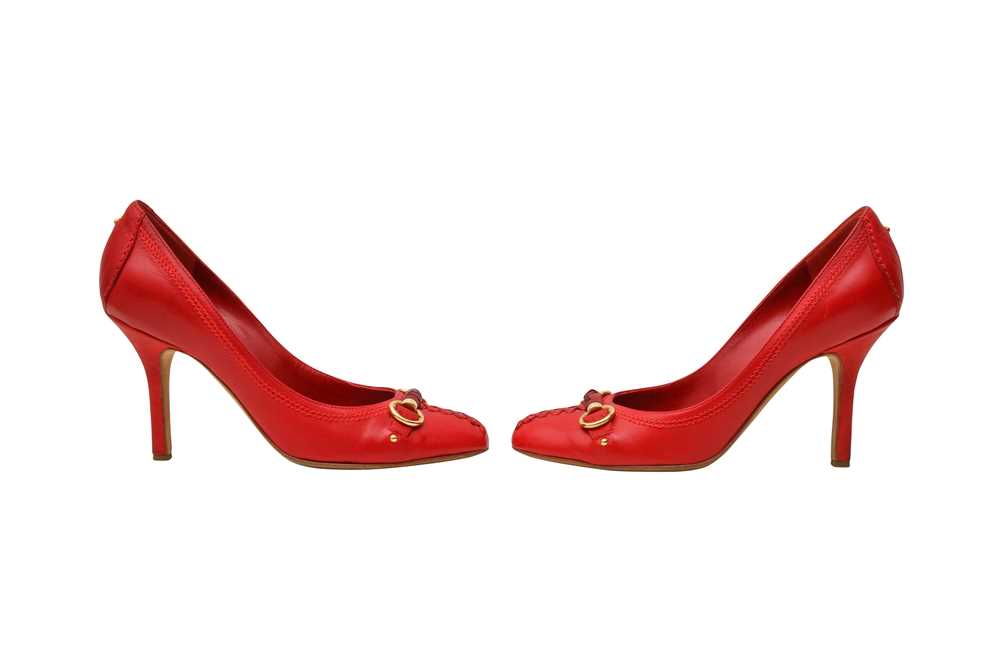 Christian Dior Red Horsebit Logo Heeled Pump - Size 36 - Image 3 of 4