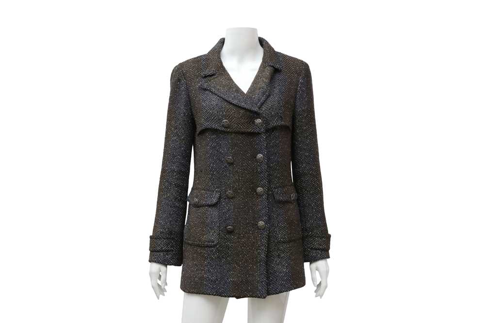 Chanel Brown Tweed Long Jacket - Size 38