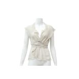 Chanel Grey Silk Tie Front Blouse - Size 40