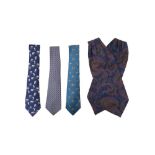Three Hermes Silk Print Ties and Cravat