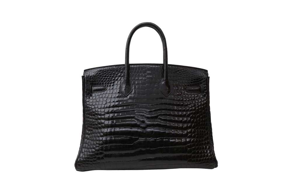 λ Hermes Shiny Black Porosus Crocodile Diamond Birkin 35 - Image 3 of 17