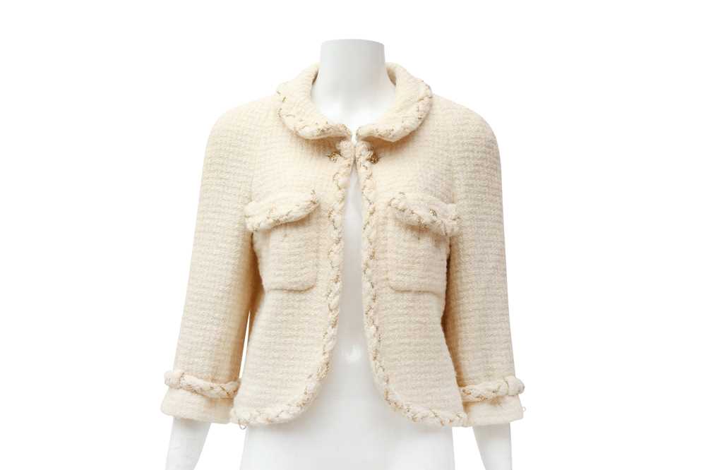 Chanel Cream Wool Boucle Cropped Jacket - Size 40