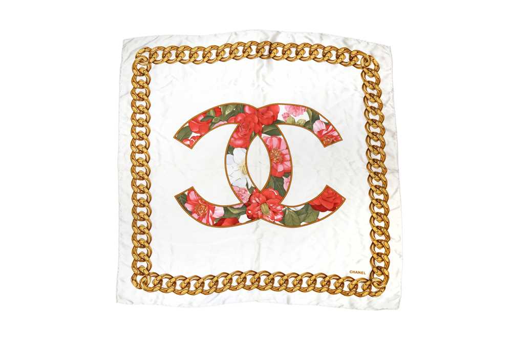 Chanel Floral CC Logo Silk Print Scarf