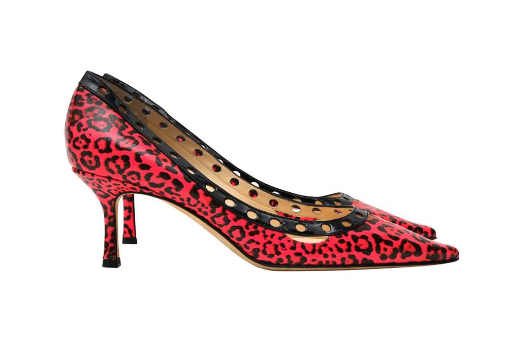 Jimmy Choo Neon Pink Leopard Print Heeled Pump - Size 38.5