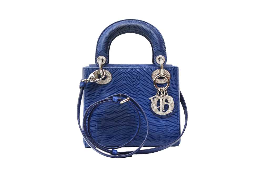 λ Christian Dior Royal Blue Lizard Mini Lady Dior Bag