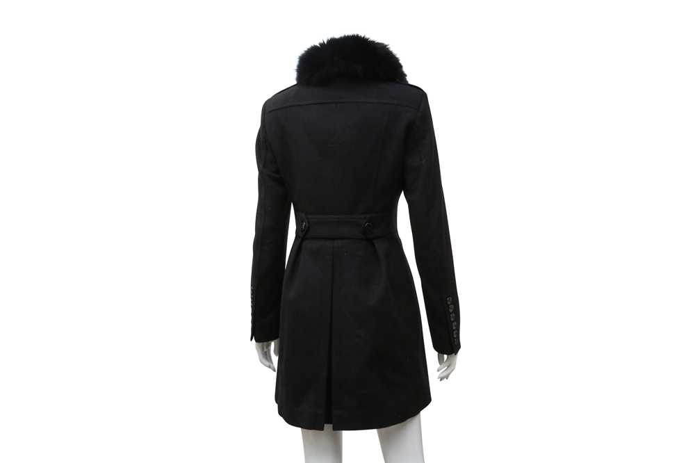 Burberry Black Wool Fur Trim Short Coat - Size 6 - Image 2 of 3