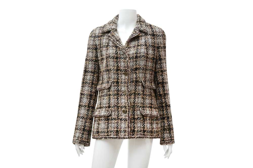 Chanel Brown Tweed CC Logo Jacket - Size 40