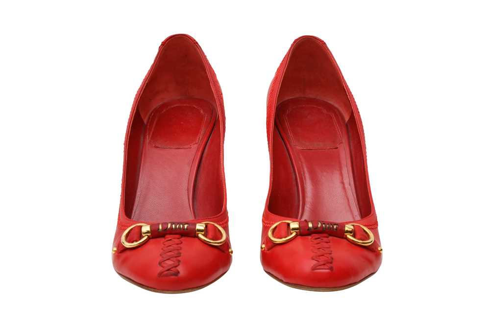 Christian Dior Red Horsebit Logo Heeled Pump - Size 36 - Image 2 of 4