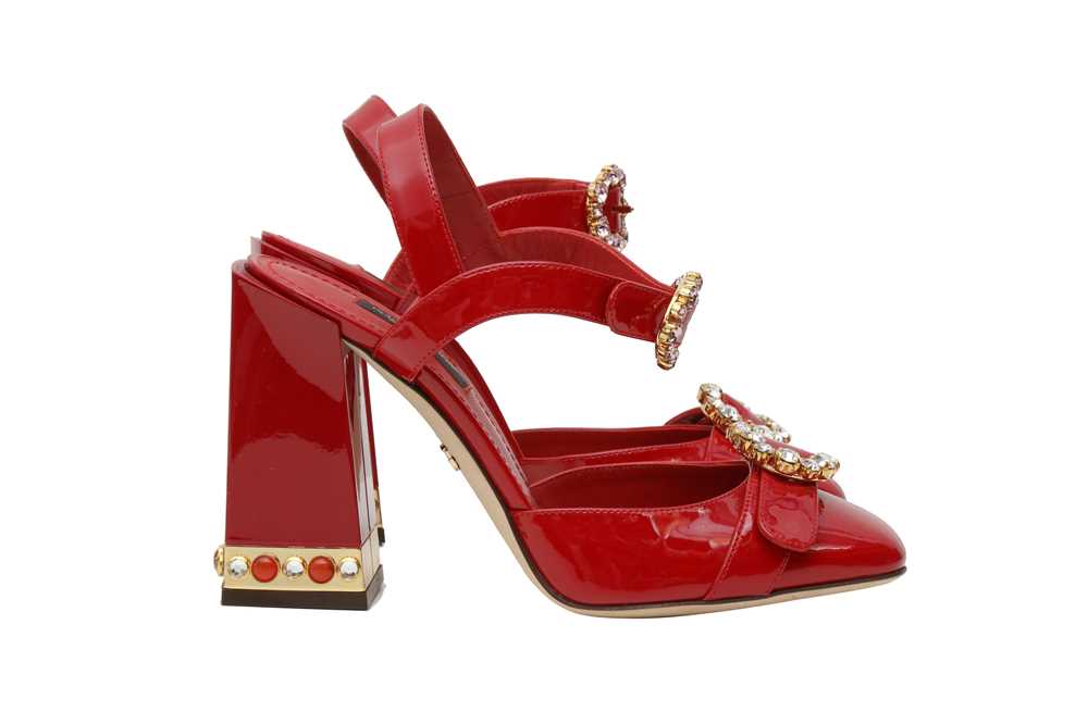 Dolce & Gabbana Red Embellished Block Heeled Pump - Size 36,5