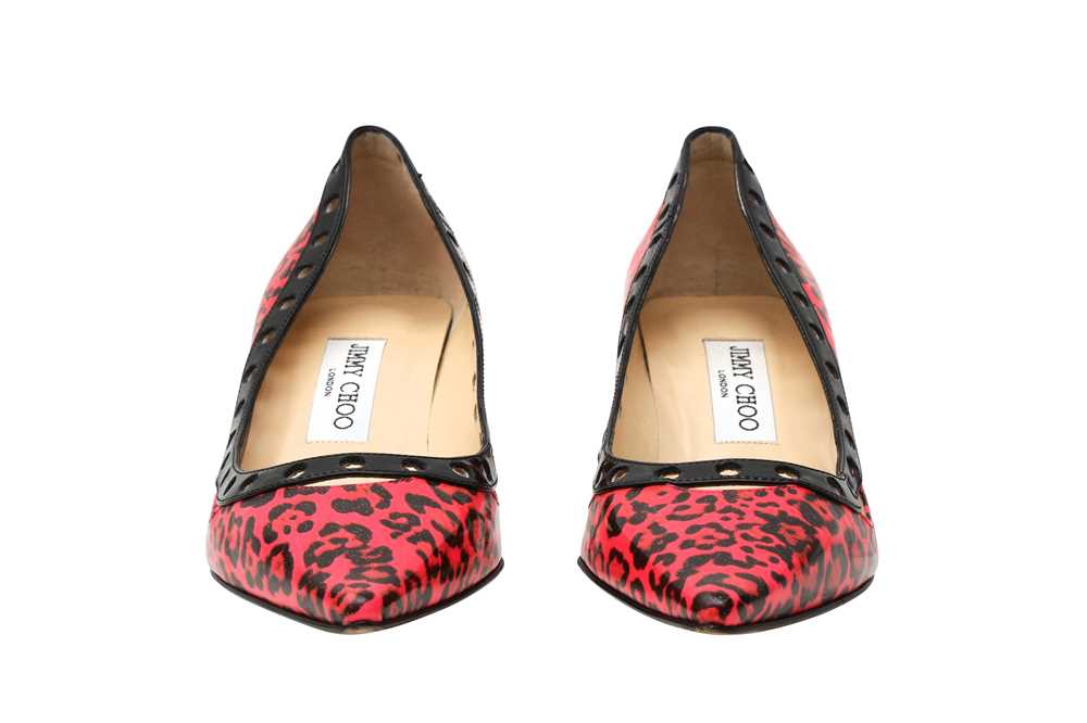 Jimmy Choo Neon Pink Leopard Print Heeled Pump - Size 38.5 - Image 2 of 4