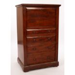 A Victorian mahogany cabinet with fall front, fitted four drawers beneath,