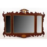 A George III style triple plate wall mirror with hoho bird to crest,