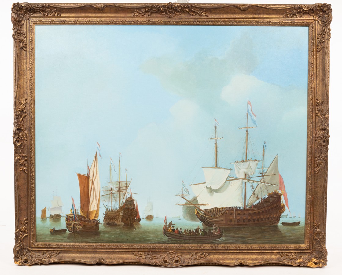 Mike Gorman after Willem van de Velde (1633-1707)/The Arrival of a Dutch East India Fleet with a - Image 2 of 3