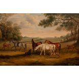 English School, 19th Century/Mares and Foals in a Wooded Landscape/oil on canvas, 61cm x 91.