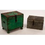 Two small chests with paint effect finish, each with hinged lid and strap clasp,