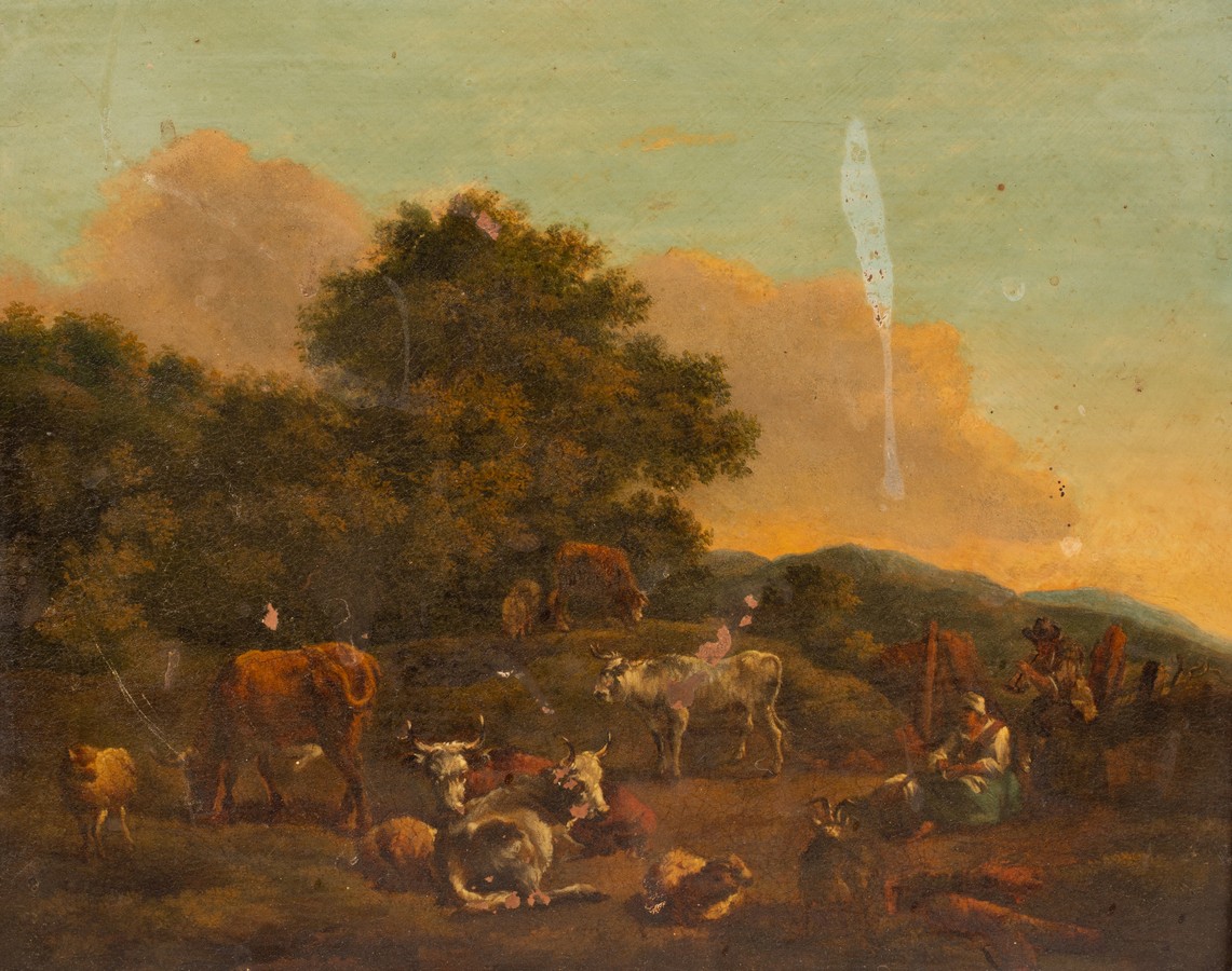 Follower of Nicholas Berchem/A Shepherd and Shepherdess with Cattle, - Bild 2 aus 7