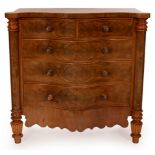 A Victorian satin mahogany chest of serpentine outline,