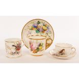 A Royal Worcester cup and saucer painted brightly coloured flowers and initialled WHW in gilt,
