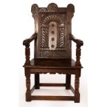 A Charles I oak wainscot chair, probably West Country or Welsh Borders,