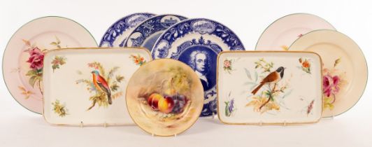 Two Royal Worcester rectangular trinket trays painted birds,