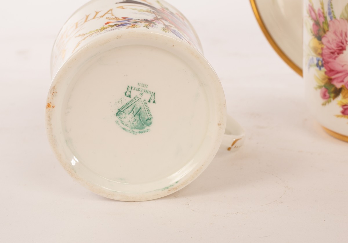 A Royal Worcester cup and saucer painted brightly coloured flowers and initialled WHW in gilt, - Image 2 of 2