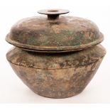 A Chinese bronze lidded dish, Han dynasty, of circular shape,