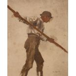 Abraham Hulk/Sketch of an Oarsman/signed/watercolour and bodycolour,