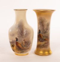 Two Royal Worcester vases painted pheasants by James Stinton, one cylindrical on a gilt ground,