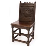A William & Mary oak chair with solid seat,