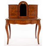 An Edwardian figured walnut and marquetry gilt metal mounted bonheur du jour,