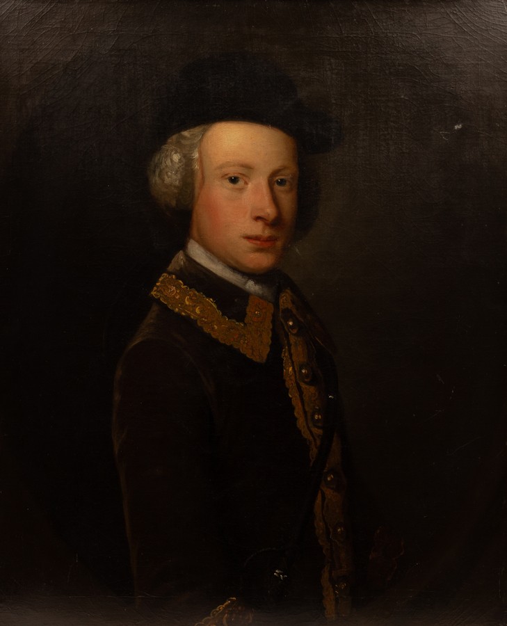 English School, circa 1740/The Huntsman/half-length, wearing a brown coat and black hat,