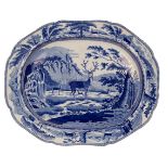 A blue and white Bewick Stag pattern meat plate, probably Minton circa 1820,