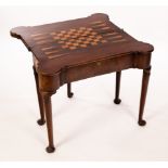 A George II walnut triple-flap gaming table, the second flap inlaid for chess and backgammon,