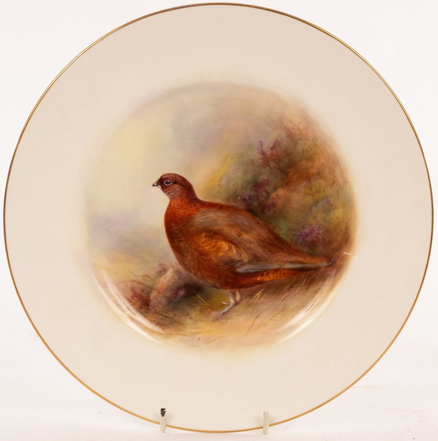 A Royal Worcester plate finely painted a grouse by Harry Davis, - Bild 2 aus 3